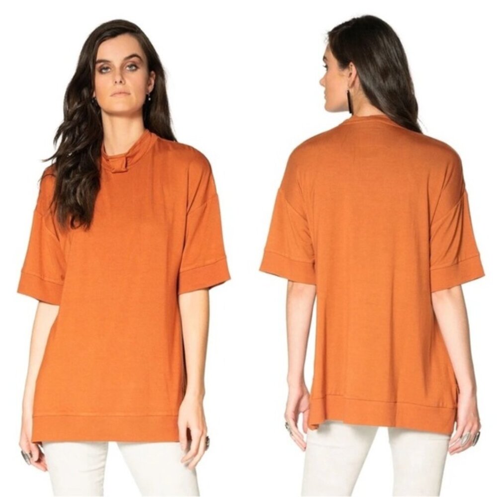 NWT Double D Ranch Women's Orange Short Sleeve Scarf Loop Tunic Top Size XL
